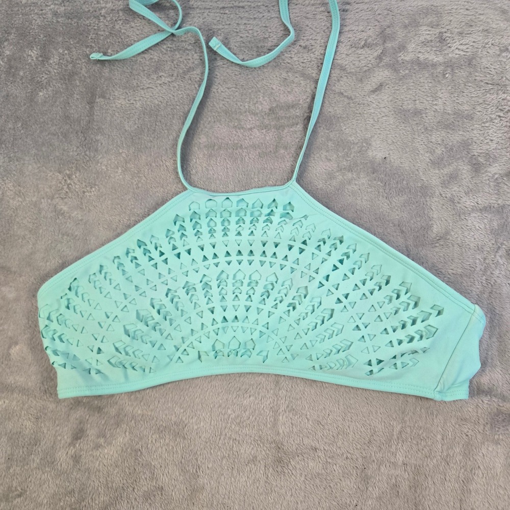 H2Oh Colours Womens XL Mint Green Laser Cut High Neck Halter Bikini Swim Top